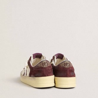Golden Goose Stardan In White Nappa With Burgundy Suede Star And Heel Tab Golden Goose Stardan In White Nappa With Burgundy Suede Star And Heel Tab