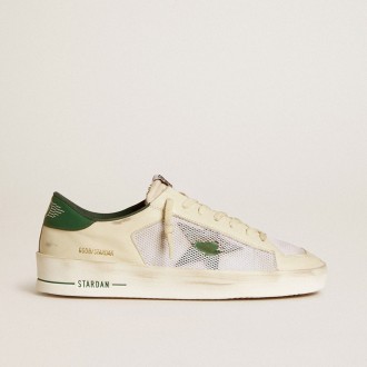 Golden Goose Stardan In White Suede And Mesh With Green Leather Star And Heel Tab