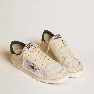 Golden Goose Stardan In White Suede And Mesh With Green Leather Star And Heel Tab
