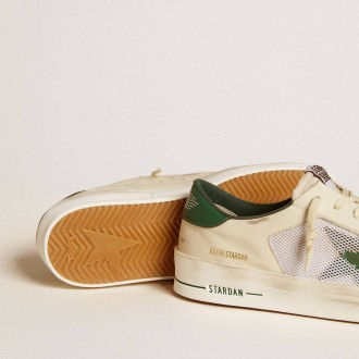 Golden Goose Stardan In White Suede And Mesh With Green Leather Star And Heel Tab