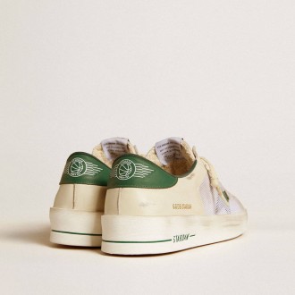 Golden Goose Stardan In White Suede And Mesh With Green Leather Star And Heel Tab