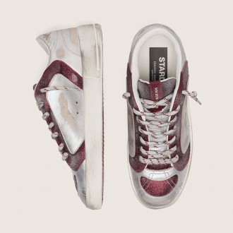 Golden Goose Stardan Lab In Burgundy And Silver Leather And Glitter