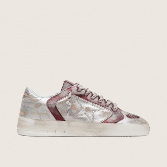 Golden Goose Stardan Lab In Burgundy And Silver Leather And Glitter