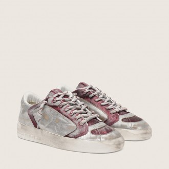 Golden Goose Stardan Lab In Burgundy And Silver Leather And Glitter Golden Goose Stardan Lab In Burgundy And Silver Leather And Glitter