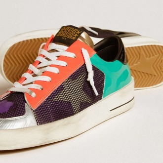 Golden Goose Stardan Lab In Patent Leather And Mesh With Rubber Star