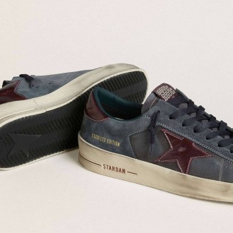 Golden Goose Stardan Ltd In Anthracite Nubuck And Blue Suede With Metallic Leather Star