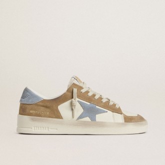 Golden Goose Stardan Ltd In White Leather And Tobacco Suede With Light Blue Suede Star And Heel Tab