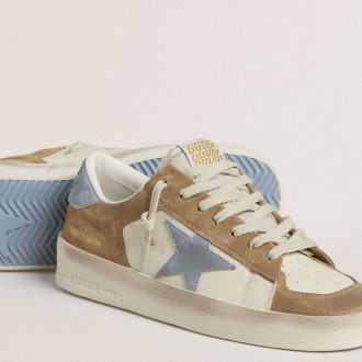 Golden Goose Stardan Ltd In White Leather And Tobacco Suede With Light Blue Suede Star And Heel Tab Golden Goose Stardan Ltd In White Leather And Tobacco Suede With Light Blue Suede Star And Heel Tab