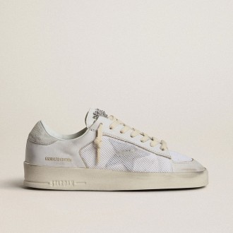 Golden Goose Stardan Ltd In White Leather With Star And Heel Tab In Ice-Gray Suede