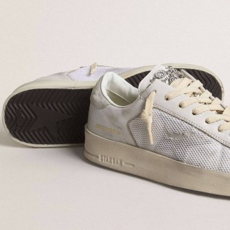 Golden Goose Stardan Ltd In White Leather With Star And Heel Tab In Ice-Gray Suede Golden Goose Stardan Ltd In White Leather With Star And Heel Tab In Ice-Gray Suede