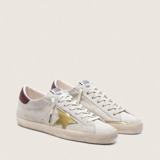 Golden Goose Super-Star Cny In Ivory Suede With Metallic Leather Star And Leather Heel Tab