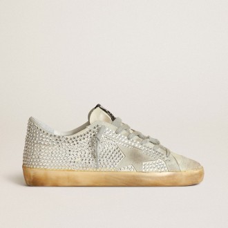 Golden Goose Super-Star In Aged White Nubuck With Swarovski Crystals