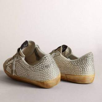 Golden Goose Super-Star In Aged White Nubuck With Swarovski Crystals