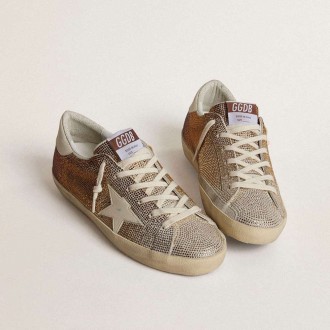 Golden Goose Super-Star In Beige Suede And Multicolored Crystals With Cream-Colored Leather Star And Heel Tab Golden Goose Super-Star In Beige Suede And Multicolored Crystals With Cream-Colored Leather Star And Heel Tab