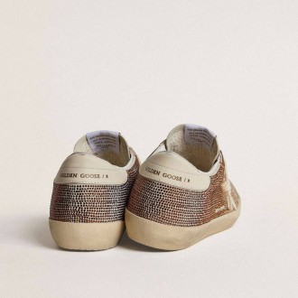 Golden Goose Super-Star In Beige Suede And Multicolored Crystals With Cream-Colored Leather Star And Heel Tab Golden Goose Super-Star In Beige Suede And Multicolored Crystals With Cream-Colored Leather Star And Heel Tab