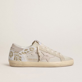 Golden Goose Super-Star In Beige Suede With Bead Embroidery And Laminated Suede Star