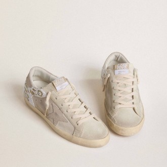 Golden Goose Super-Star In Beige Suede With Bead Embroidery And Laminated Suede Star