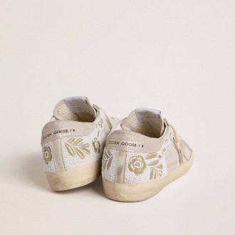 Golden Goose Super-Star In Beige Suede With Bead Embroidery And Laminated Suede Star
