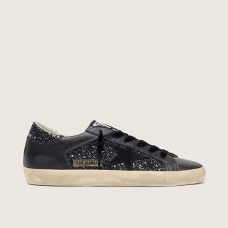 Golden Goose Super-Star In Black Glitter With Black Suede Star And Leather Inserts