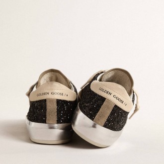Golden Goose Super-Star In Black Glitter With Cream Star And Suede Inserts