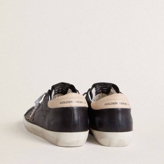 Golden Goose Super-Star In Black Nappa Leather With Zebra-Print Pony Skin Star And Beige Leather Heel Tab Golden Goose Super-Star In Black Nappa Leather With Zebra-Print Pony Skin Star And Beige Leather Heel Tab