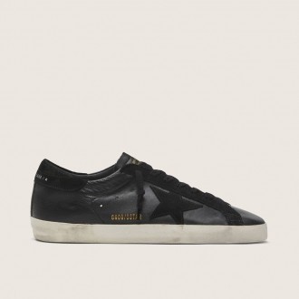 Golden Goose Super-Star In Black Nappa With Black Suede Star And Heel Tab