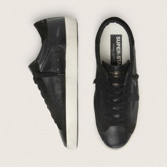 Golden Goose Super-Star In Black Nappa With Black Suede Star And Heel Tab