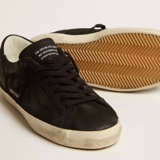 Golden Goose Super-Star In Black Nubuck With Perforated Star And Black Nubuck Heel Tab Golden Goose Super-Star In Black Nubuck With Perforated Star And Black Nubuck Heel Tab