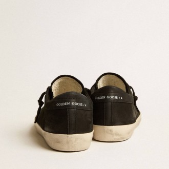 Golden Goose Super-Star In Black Nubuck With Perforated Star And Black Nubuck Heel Tab Golden Goose Super-Star In Black Nubuck With Perforated Star And Black Nubuck Heel Tab