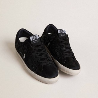 Golden Goose Super-Star In Black Pony Skin With Black Swarovski Crystals And Black Suede Star Golden Goose Super-Star In Black Pony Skin With Black Swarovski Crystals And Black Suede Star