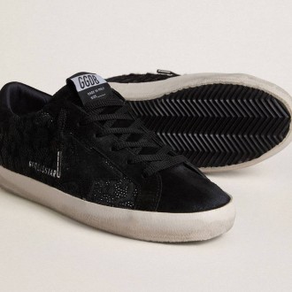 Golden Goose Super-Star In Black Pony Skin With Black Swarovski Crystals And Black Suede Star Golden Goose Super-Star In Black Pony Skin With Black Swarovski Crystals And Black Suede Star
