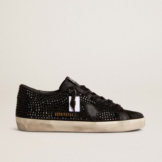 Golden Goose Super-Star In Black Suede With Swarovski Crystals And Black Suede Star