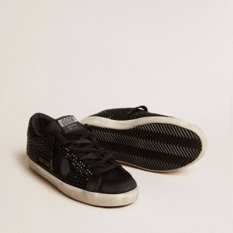 Golden Goose Super-Star In Black Suede With Swarovski Crystals And Black Suede Star