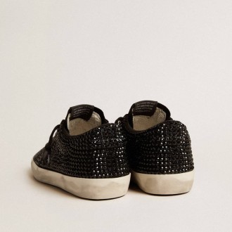 Golden Goose Super-Star In Black Suede With Swarovski Crystals And Black Suede Star