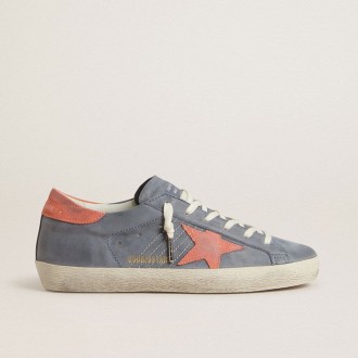 Golden Goose Super Star In Blue Nubuck With Pink Suede Star And Heel Tab