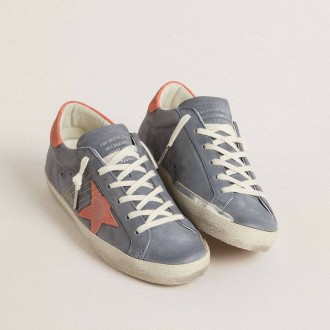 Golden Goose Super Star In Blue Nubuck With Pink Suede Star And Heel Tab