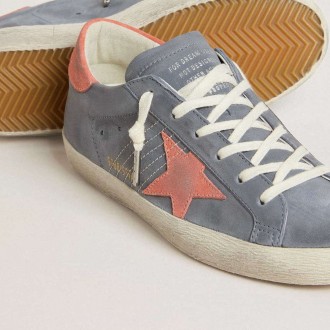 Golden Goose Super Star In Blue Nubuck With Pink Suede Star And Heel Tab