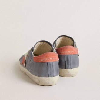 Golden Goose Super Star In Blue Nubuck With Pink Suede Star And Heel Tab