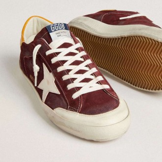 Golden Goose Super-Star In Brick-Red Suede With White Leather Star And Animal-Print Heel Tab