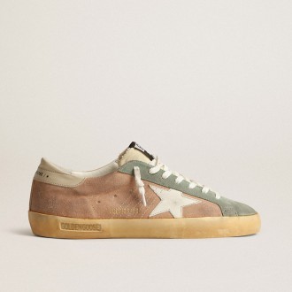 Golden Goose Super-Star In Brown And Green Suede With White Nappa Leather Star