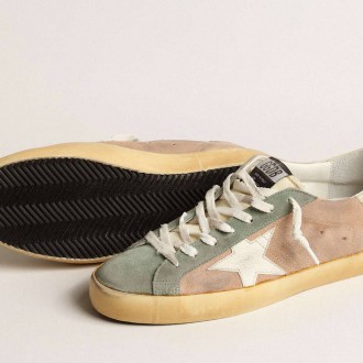 Golden Goose Super-Star In Brown And Green Suede With White Nappa Leather Star