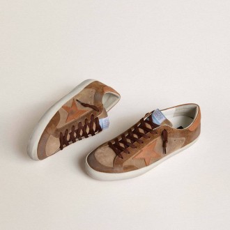 Golden Goose Super-Star In Brown Suede With Tan Leather Star And Heel Tab Golden Goose Super-Star In Brown Suede With Tan Leather Star And Heel Tab