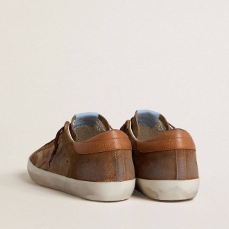 Golden Goose Super-Star In Brown Suede With Tan Leather Star And Heel Tab Golden Goose Super-Star In Brown Suede With Tan Leather Star And Heel Tab