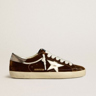 Golden Goose Super-Star In Cognac Velvet With Metallic Leather Star And Heel Tab