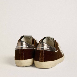 Golden Goose Super-Star In Cognac Velvet With Metallic Leather Star And Heel Tab