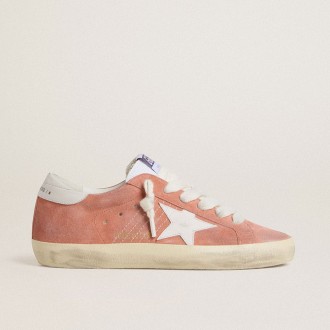 Golden Goose Super-Star In Coral Suede With White Leather Star And Heel Tab