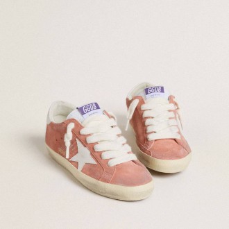 Golden Goose Super-Star In Coral Suede With White Leather Star And Heel Tab