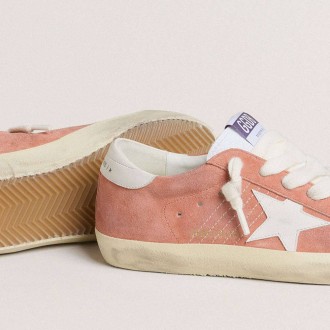 Golden Goose Super-Star In Coral Suede With White Leather Star And Heel Tab