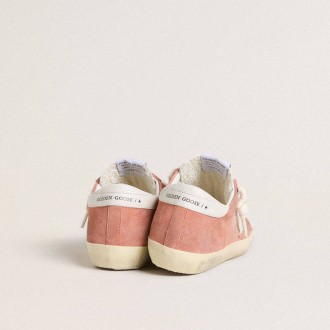 Golden Goose Super-Star In Coral Suede With White Leather Star And Heel Tab