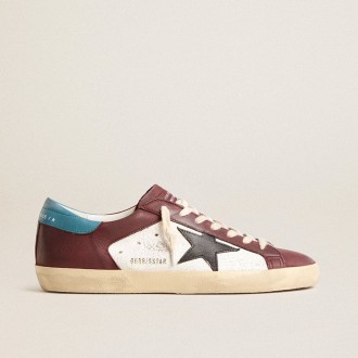 Golden Goose Super-Star In Crackle Leather With Brown Star And Teal Heel Tab